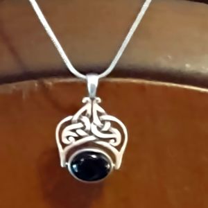925 Silver Celtic Knot pendant w/ Black Onyx & Jade